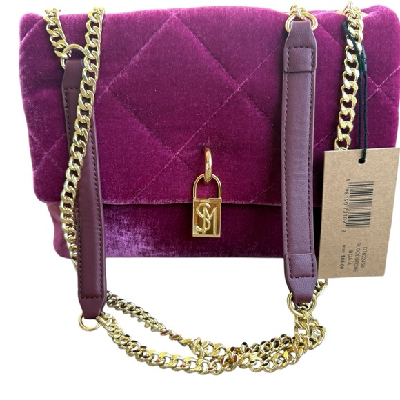 Steve Madden Rich Fuchsia Velvet Lock Shoulder Bag with Chain strap NWT - Picture 15 of 16